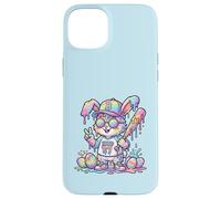 Carcasa para iPhone 15 Plus Lindo Conejo de béisbol de Pascua arcoíris Goteo niños niños niños pequeños