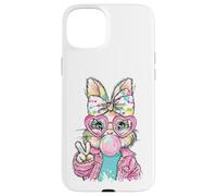 Carcasa para iPhone 15 Plus Lindo Conejo de Pascua Signo de Paz Bubble Gum Spring Art Kids Girl
