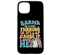 Carcasa para iPhone 15 Plus Lindo Karma Es Un Gato Furring En Mi Regazo Porque Me Ama