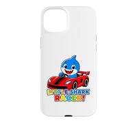 Carcasa para iPhone 15 Plus Little Shark Racer Kids Cute Shark Race Car Diseño para niños