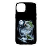 Carcasa para iPhone 15 Plus Loro cuáquero Aullando a la Luna 90's Retro Monk Parakeet