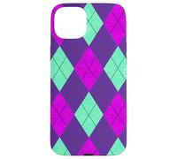Carcasa para iPhone 15 Plus Magenta y Verde Claro Argyle Preppy Retro Vintage 80s 50s