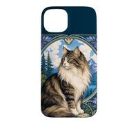 Carcasa para iPhone 15 Plus Majestic Gato de Pelo Largo Art Nouveau Mountain