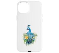 Carcasa para iPhone 15 Plus Majestuoso pájaro Pavo Real con Vibrante Arte Floral en Acuarela