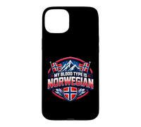 Carcasa para iPhone 15 Plus Mi Tipo de Sangre es Noruega Bandera Noruega Herencia de Noruega