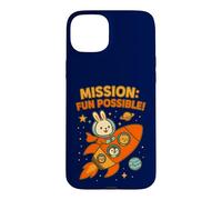 Carcasa para iPhone 15 Plus Misión Divertida Posible: Lindo Conejito Astronauta y tripulación Espacial