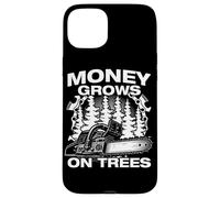 Carcasa para iPhone 15 Plus Money Grows on Trees Leñador Motosierra Madera Cortar
