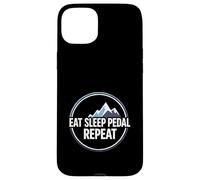 Carcasa para iPhone 15 Plus Mountain Biking Cyclist Eat Sleep Pedal Repeat