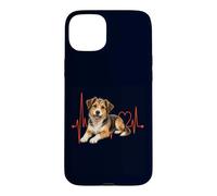 Carcasa para iPhone 15 Plus Mutt Dog Lover Heartbeat ECG Pulse Estilo de Raza Mixta