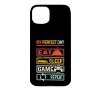 Carcasa para iPhone 15 Plus My Day Eat Sleep Game Repeat Funny Gamers Vintage