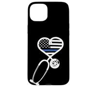 Carcasa para iPhone 15 Plus Nurse Police Wife Officer Thin Blue Line Heart Flag Black