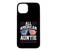 Carcasa para iPhone 15 Plus Patriotic All-American Auntie USA 4 de Julio Bandera Estadounidense