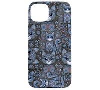 Carcasa para iPhone 15 Plus Patrón de Animal Peculiar Kitsch Collage Lindo Gato Floral Azul