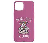 Carcasa para iPhone 15 Plus Peace Love & Cows Divertido Yoga meditando con Vacas