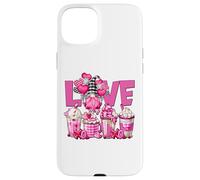 Carcasa para iPhone 15 Plus Pink Latte Buffalo Plaid GNOME Love Valentines Coffee