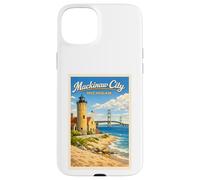 Carcasa para iPhone 15 Plus Póster de Viaje Vintage de Michigan Mackinaw City Up North MI
