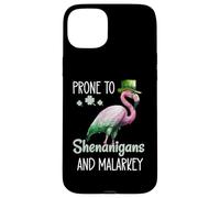 Carcasa para iPhone 15 Plus Prone to Shenanigans and Malarkey Sign St Patricks Flamingo