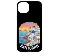 Carcasa para iPhone 15 Plus Puesta de Sol Santorini Grecia Isla Griega Viaje Souvenir