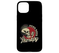 Carcasa para iPhone 15 Plus Punk Rock Is My Therapy Skull Music Cráneo Retro Vintage