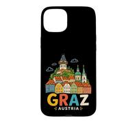 Carcasa para iPhone 15 Plus Regalo de Recuerdo de Viaje de Graz Austria Dibujado a Mano