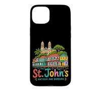 Carcasa para iPhone 15 Plus Regalo histórico de Viaje de St Johns Antigua y Barbuda Dibujado a Mano
