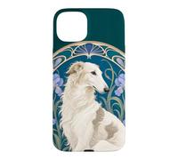 Carcasa para iPhone 15 Plus Retrato Floral Art Nouveau Borzoi Dog Iris