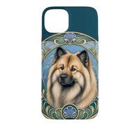 Carcasa para iPhone 15 Plus Retrato Floral Art Nouveau Perro Eurasier