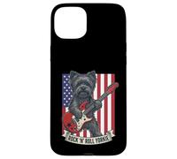 Carcasa para iPhone 15 Plus Rock N Roll Yorkie Dog Playing Guitar USA Flag Puppy