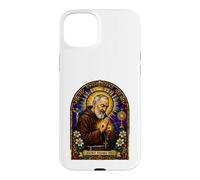 Carcasa para iPhone 15 Plus San Padre Pío Católico Devocional Gótico Mosaico Icono Arte