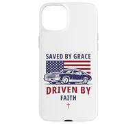 Carcasa para iPhone 15 Plus Saved by Grace, Driven by Faith - Men's Christian Muscle Car