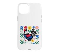 Carcasa para iPhone 15 Plus Scandi Folk Art Gallo Diseño Granjero Pollo