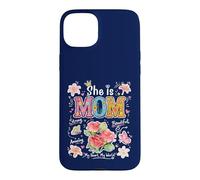 Carcasa para iPhone 15 Plus She Is Mom Floral Cute Mama - Gráfico de Flores para el día de