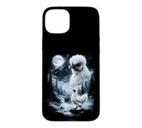 Carcasa para iPhone 15 Plus Silkie Chicken Aullando en Moon 90's Retro