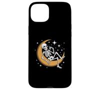 Carcasa para iPhone 15 Plus Skeleton on Crescent Moon Spooky Gothic Stars Sky Art