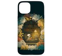 Carcasa para iPhone 15 Plus Skeleton Reading Nook Floral Librarian Bookshelf Cozy Flower
