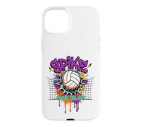 Carcasa para iPhone 15 Plus Spike Break The Net Voleibol Jugador Graffiti Art
