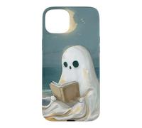 Carcasa para iPhone 15 Plus Spooky Ghost Reading at Beach Summer Moonlight Cozy Decor