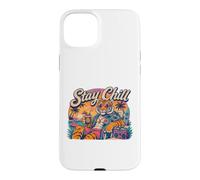 Carcasa para iPhone 15 Plus Stay Chill Tiger Tropical Beach Vacaciones Retro Verano Vibes