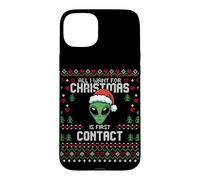 Carcasa para iPhone 15 Plus Suéter Feo de Navidad de First Contact Alien UFO