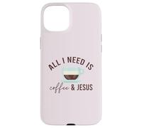 Carcasa para iPhone 15 Plus Todo LO Que Necesito ES CAFÉ & JESÚS Divertido Meme Cristiano con cafeína