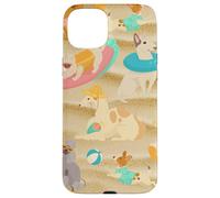 Carcasa para iPhone 15 Plus Tropical Summer Sandy Beach Dogs Cute Caniche Chihuahua Puppy