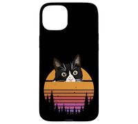 Carcasa para iPhone 15 Plus Tuxedo Cat Retro 70s Sunset Vintage Cat Lover