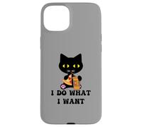 Carcasa para iPhone 15 Plus Vintage Black Cat Pizza Café I Do What I Want Funny My Cat