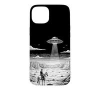 Carcasa para iPhone 15 Plus Vintage Cowboy UFO Encuentro Retro Western Desert Country