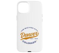 Carcasa para iPhone 15 Plus Vintage Denver Mile High City Colorado Texto Azul Naranja