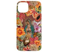 Carcasa para iPhone 15 Plus Virgen María Católica Floral Mexicano Folk Mosaico Collage