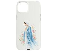 Carcasa para iPhone 15 Plus Virgen María Rosa Azul Oración Católica