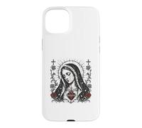 Carcasa para iPhone 15 Plus Virgen María Sagrado Corazón Cristiano Gótico Rosas Católicas