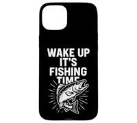 Carcasa para iPhone 15 Plus Wake Up It's Fishing Time Gráfico Divertido Pescador
