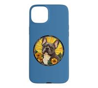 Carcasa para iPhone 15 Plus Womens Girls Floral Flowers Round Black French Bulldog Lover